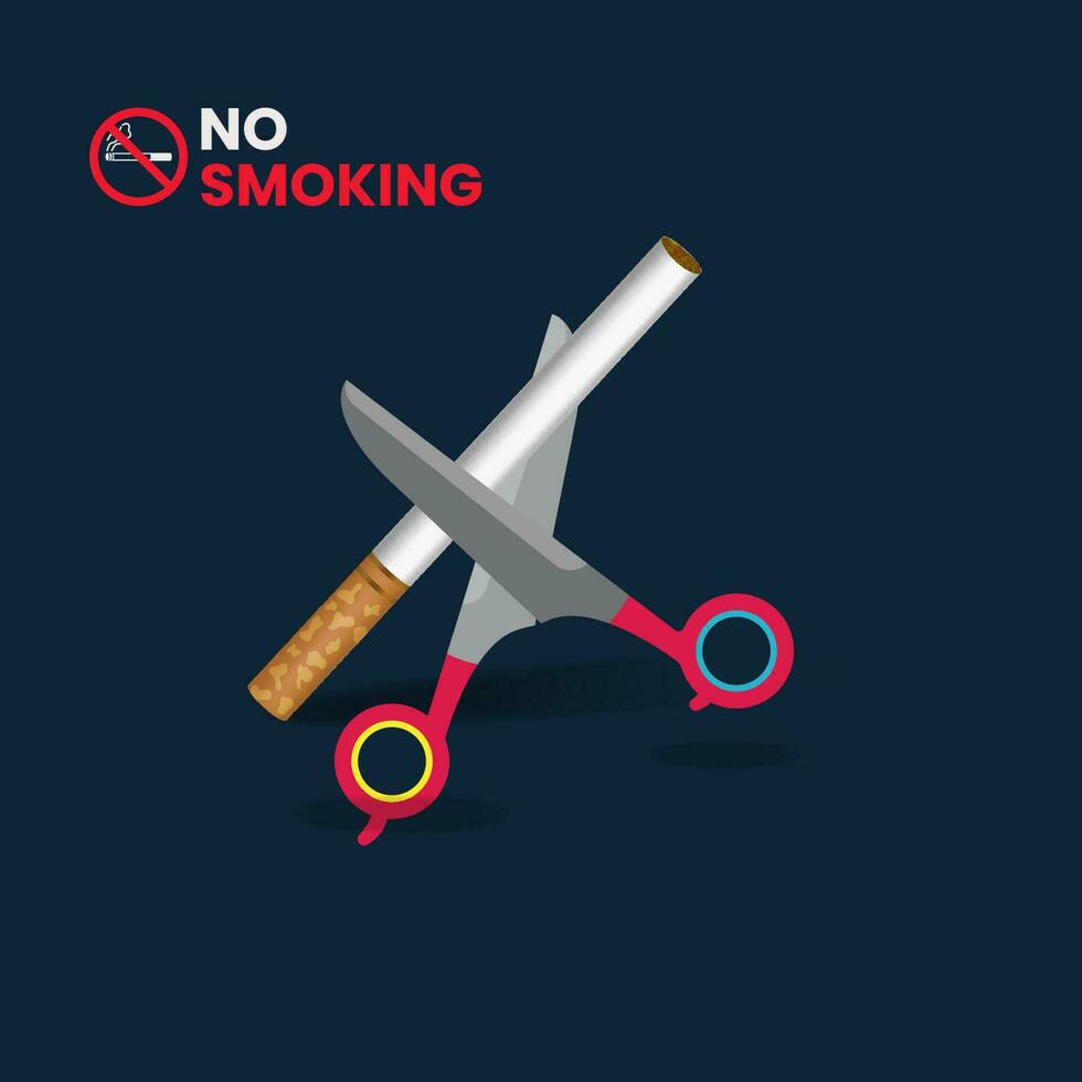 Cigarettes cutting with scissors no smoking concept vector illustration