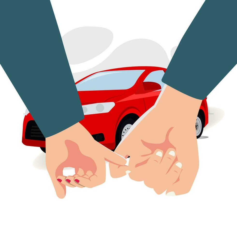 manos Pareja con rojo coche diseño vector ilustración