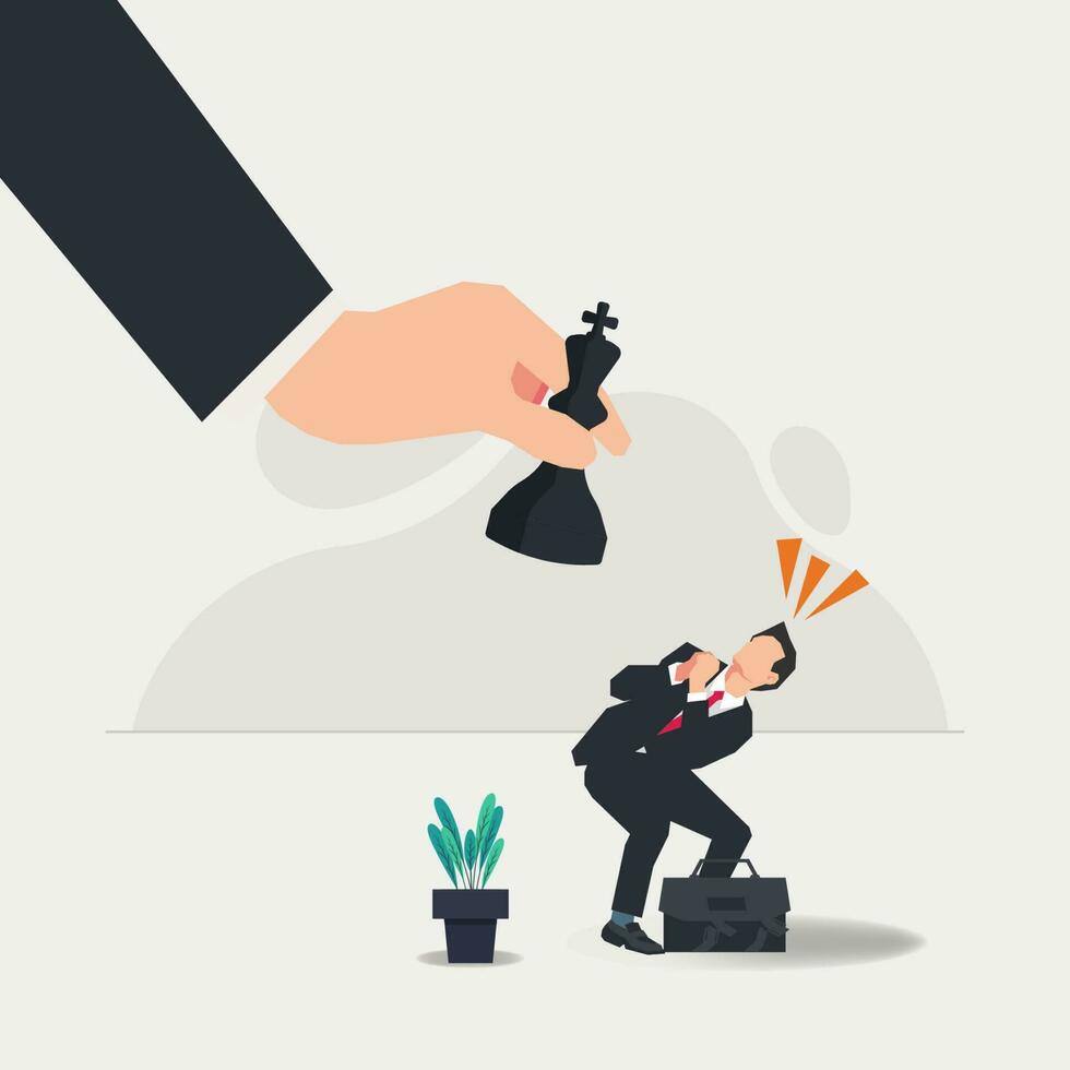 Businessman afraid with big chessman on a big hand design vector illustration