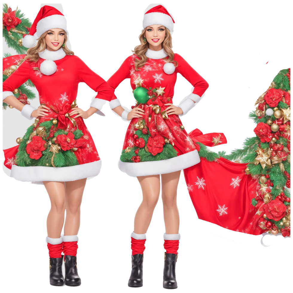 drxx Noël costume ensemble pour femmes, velours encapuchonné robe avec ceinture, mère Noël costume ensemble, velours fête costume ensemble génératif ai png