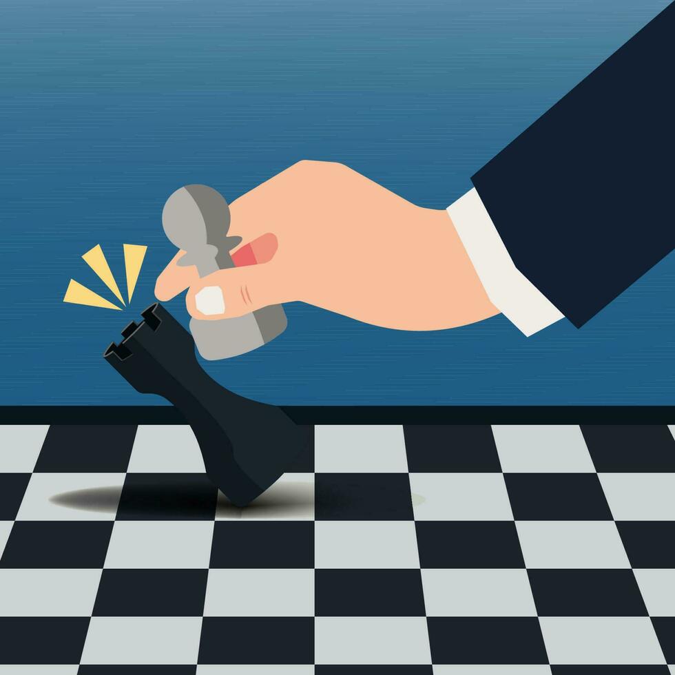 Hand hold the pawn chess and defeat the rook chess vector illustration
