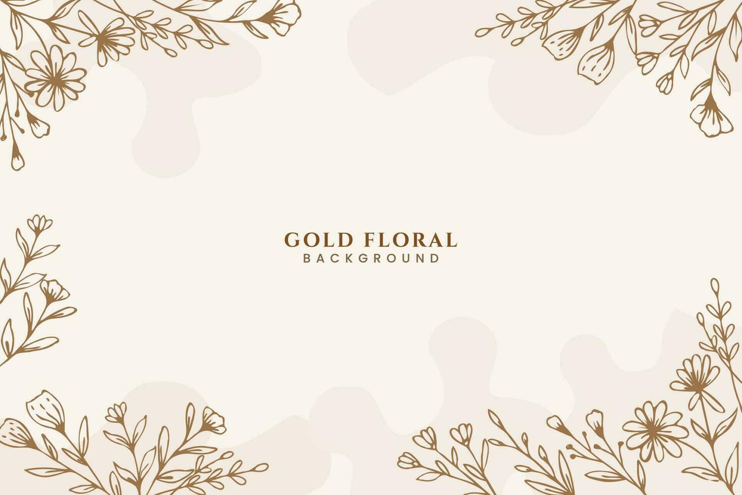 Beautiful golden floral background with hand drawn flowers and leaves illustration decoration vector