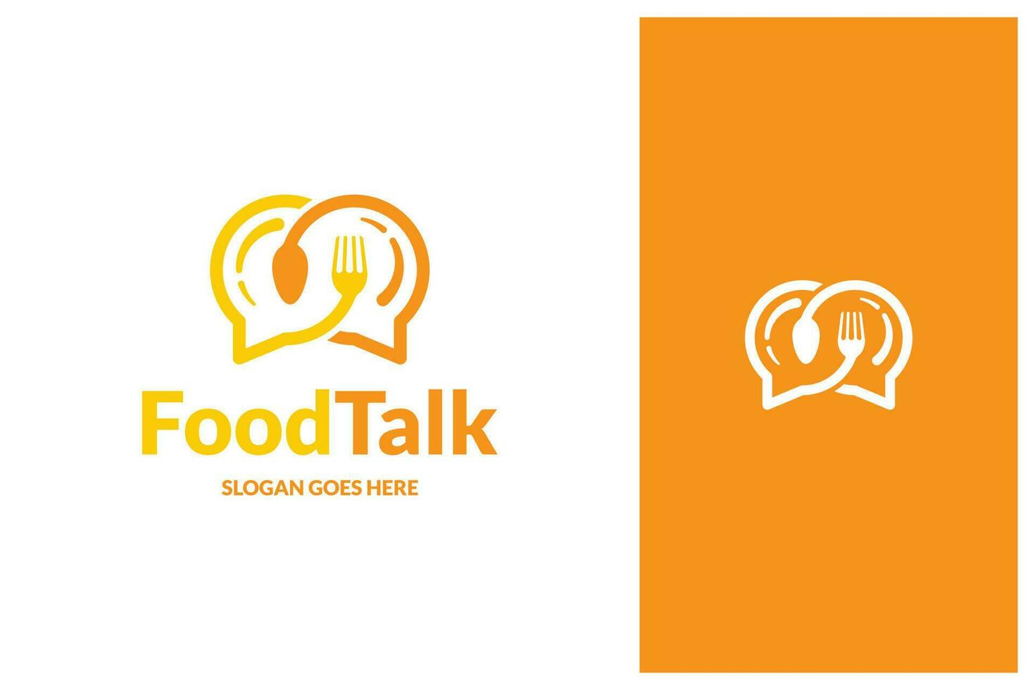 chat bubble, fork, spoon, food talk logo design vector