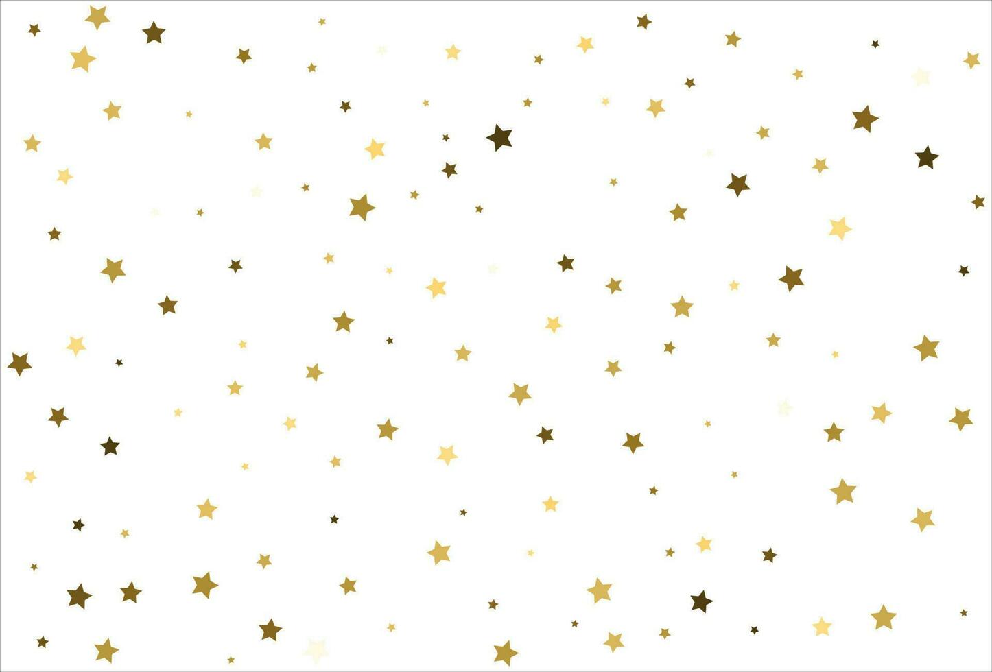 Random falling gold stars on white background. Glitter pattern for banner, greeting card, Christmas and New Year card, invitation, postcard, paper packaging vector