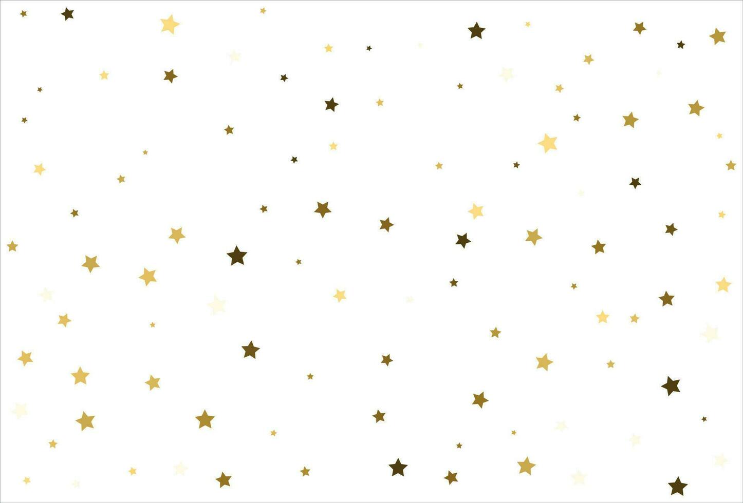 Random falling gold stars on white background. Glitter pattern for banner, greeting card, Christmas and New Year card, invitation, postcard, paper packaging vector