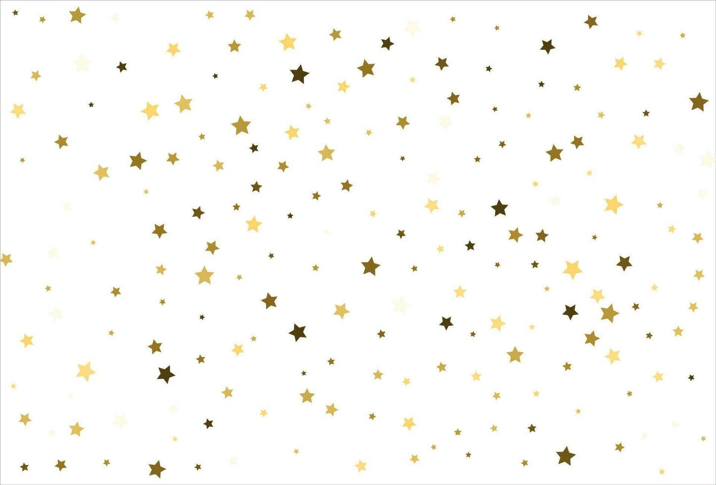 Random falling gold stars on white background. Glitter pattern for banner, greeting card, Christmas and New Year card, invitation, postcard, paper packaging vector
