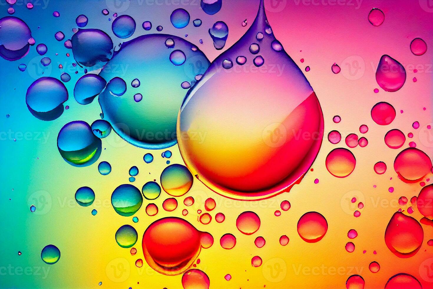 watercolor colorful water bubbles, drops background, ai generation photo