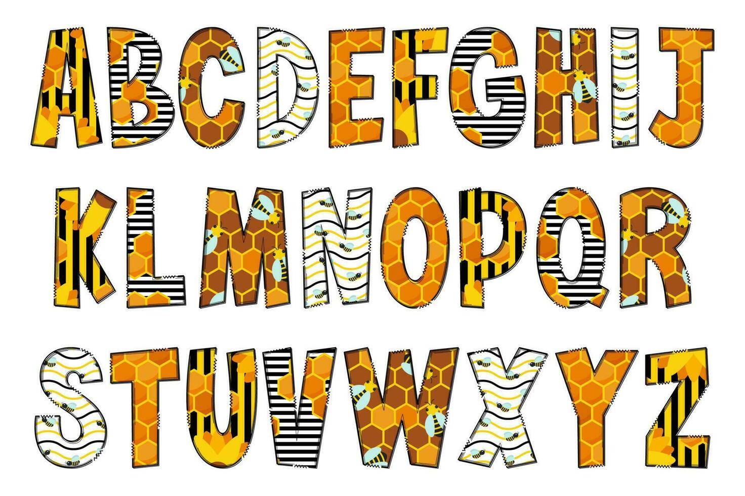 Handcrafted Honeycomb Letters. Color Creative Art Typographic Design vector