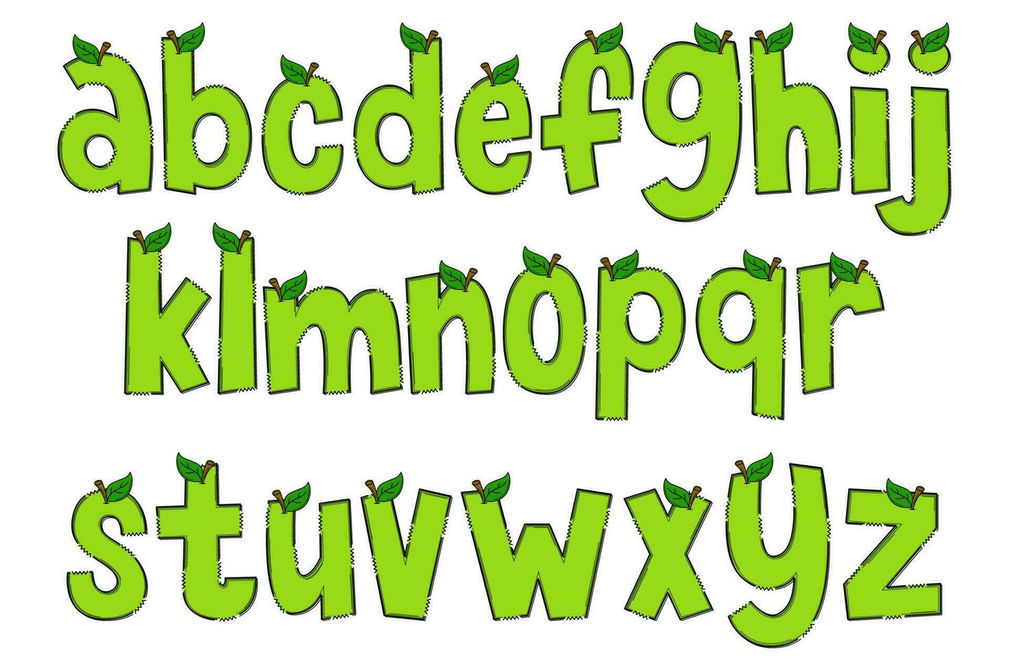 Handcrafted Apple Letters. Color Creative Art Typographic Design vector