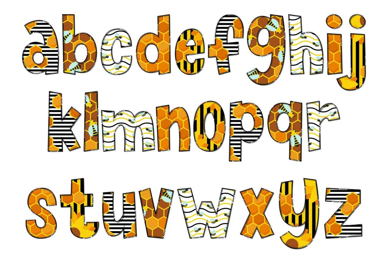 Handcrafted Honeycomb Letters. Color Creative Art Typographic Design vector