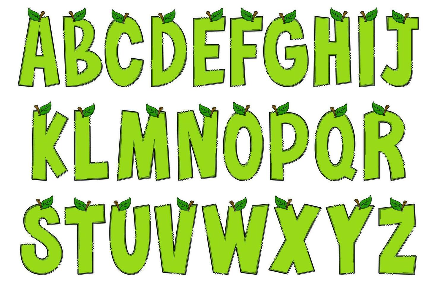 Handcrafted Apple Letters. Color Creative Art Typographic Design vector