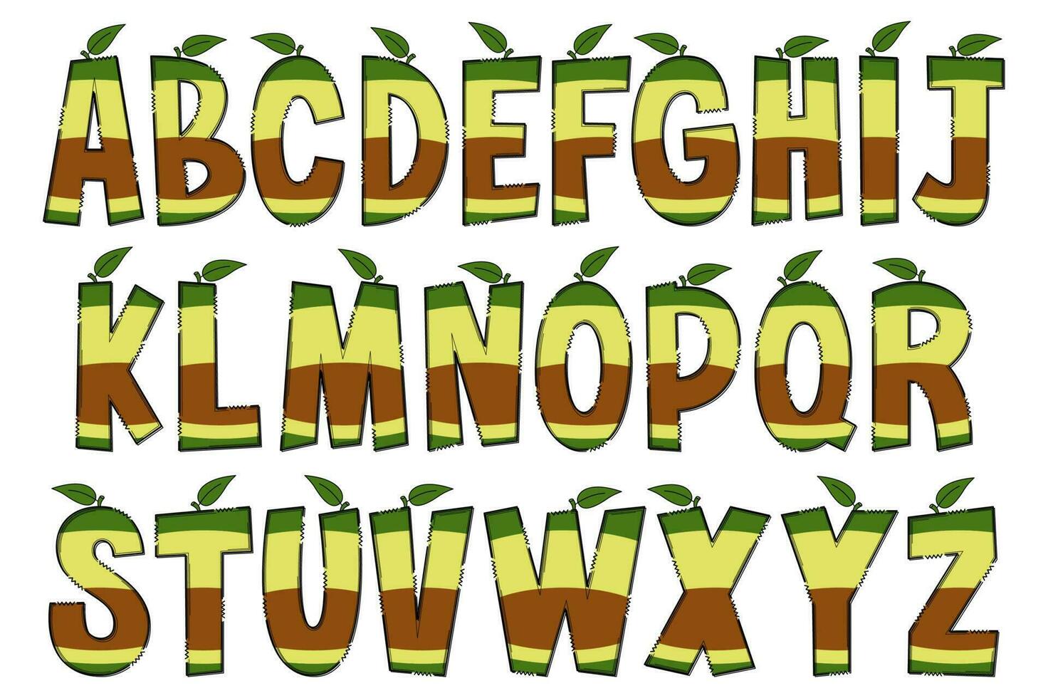 Handcrafted Avocado Letters. Color Creative Art Typographic Design vector