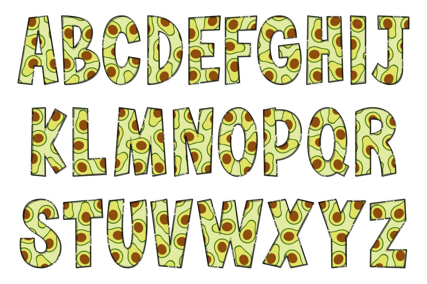 Handcrafted Avocado Letters. Color Creative Art Typographic Design vector