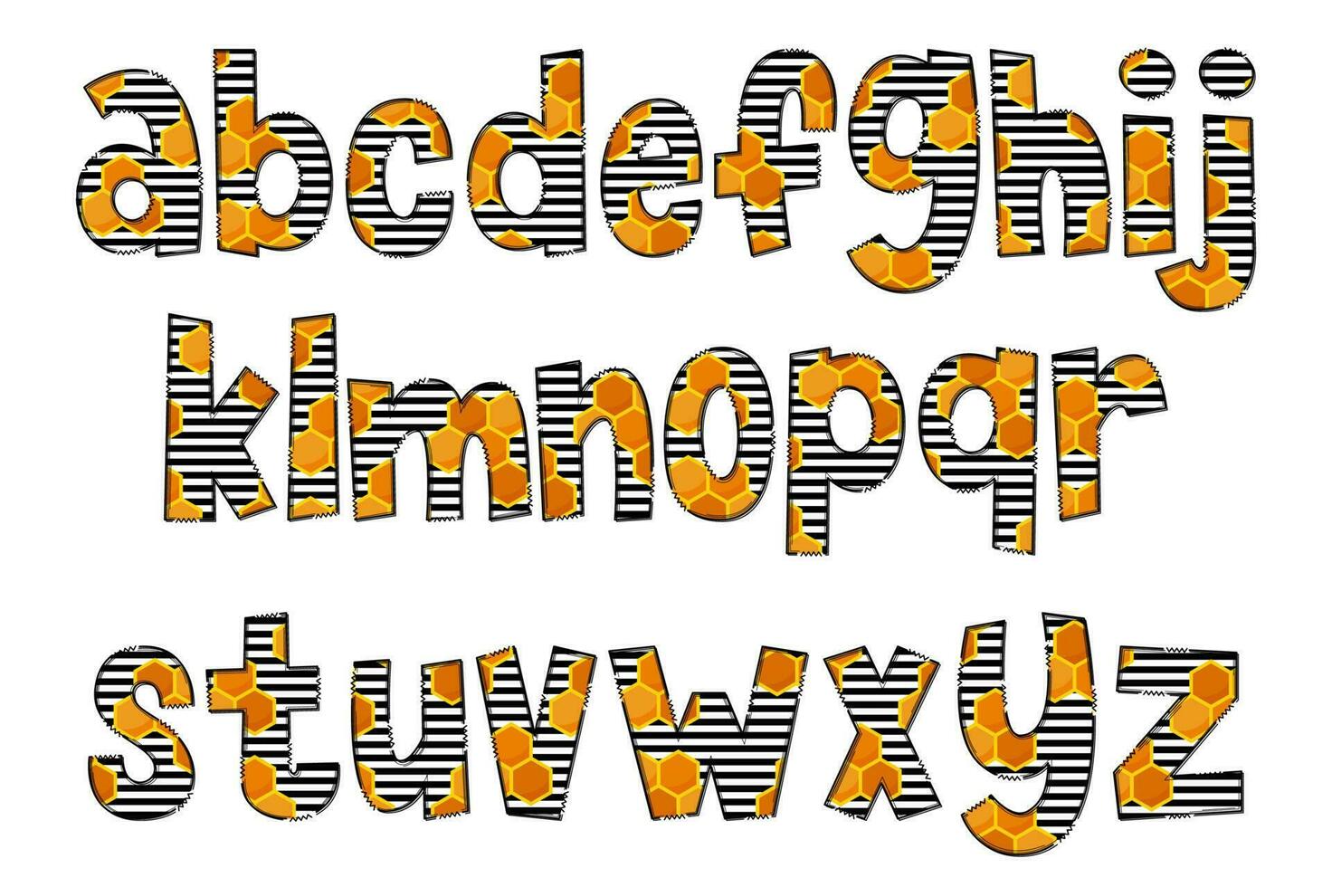 Handcrafted Honeycomb Letters. Color Creative Art Typographic Design vector