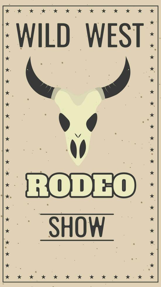 modelo historia salvaje Oeste rodeo espectáculo toro cráneo vector