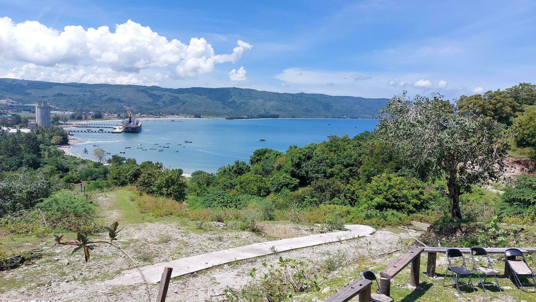 Nature landscape view of beautiful tropical beach and sea in sunny day. Beach sea space area photo