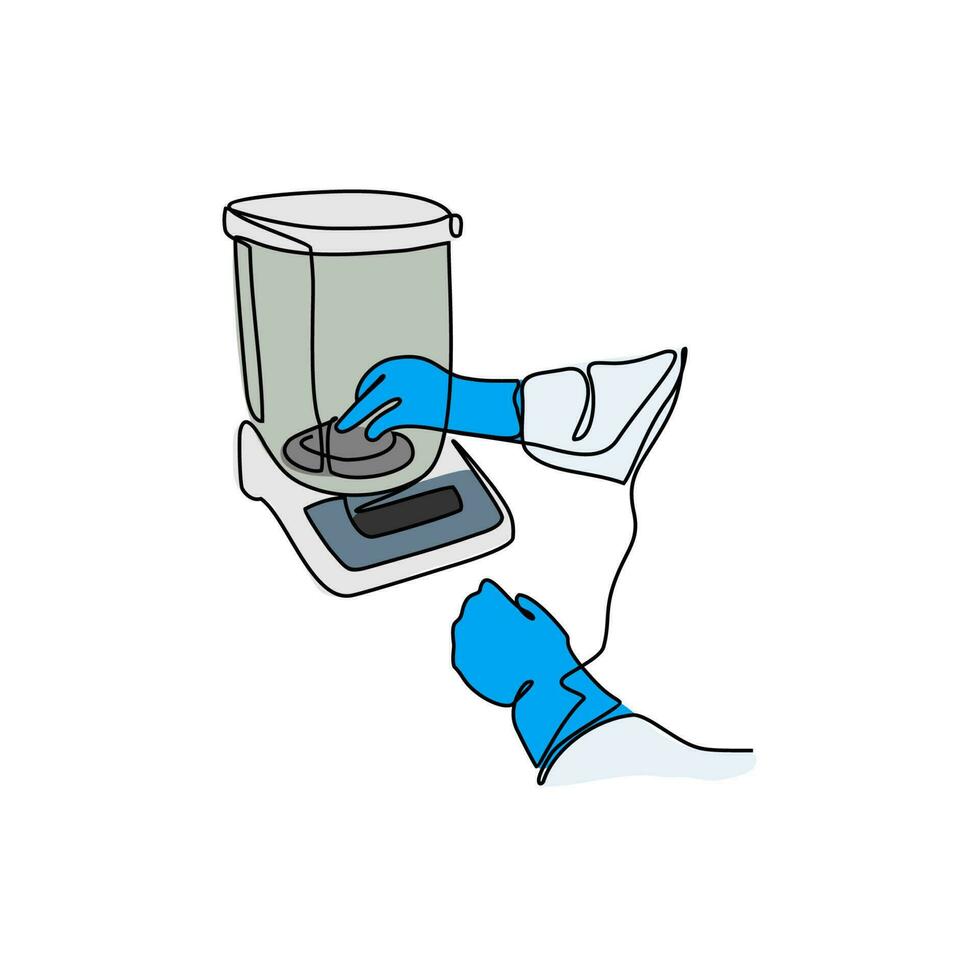 One continuous line drawing of Laboratory Officer Weighing laboratory samples. Chemical and laboratory design concept with simple linear style. Laboratory vector design concept.