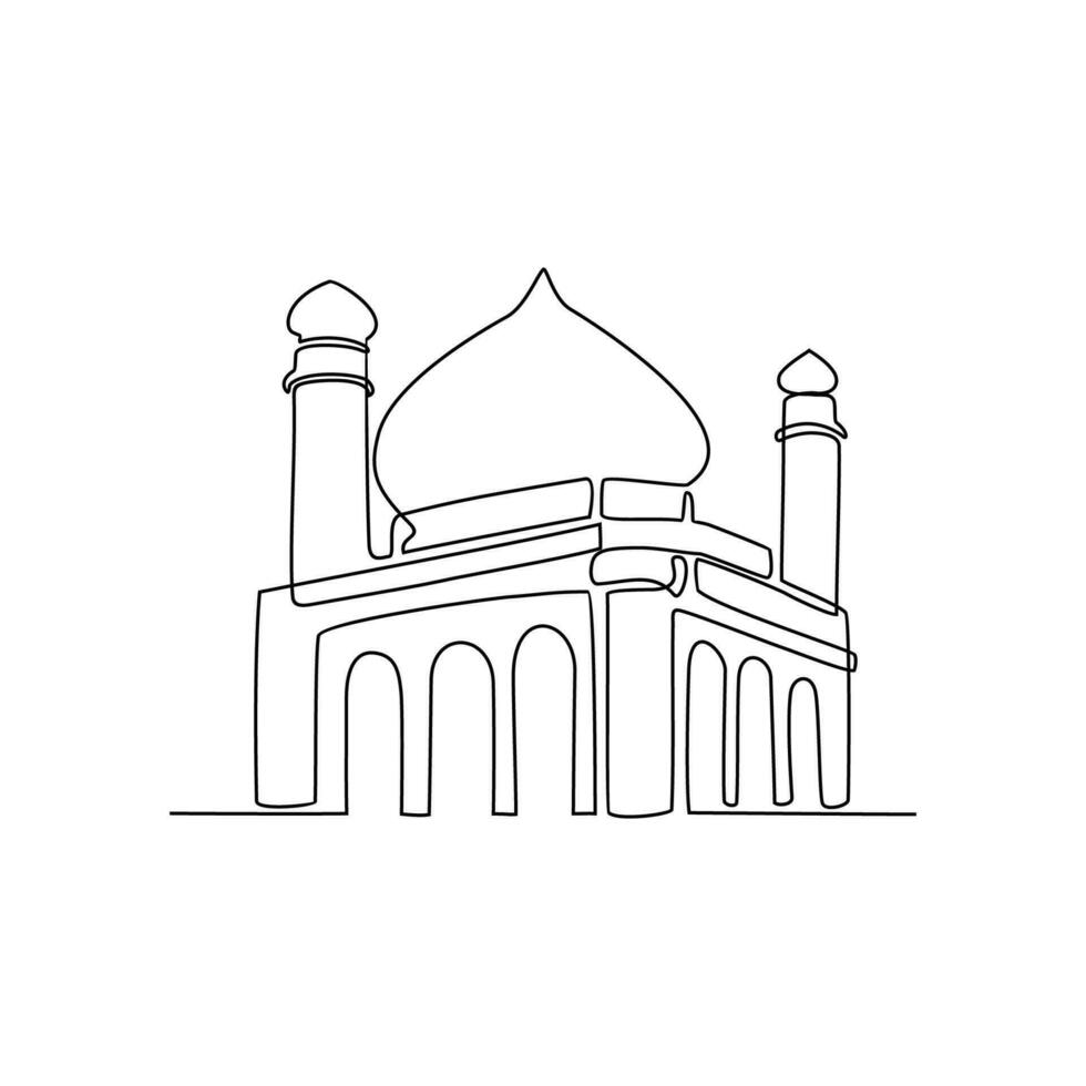 One continuous line drawing of a Mosque. Design Place of moslem praying with simple linear style. Ramadan kareem design concept vector