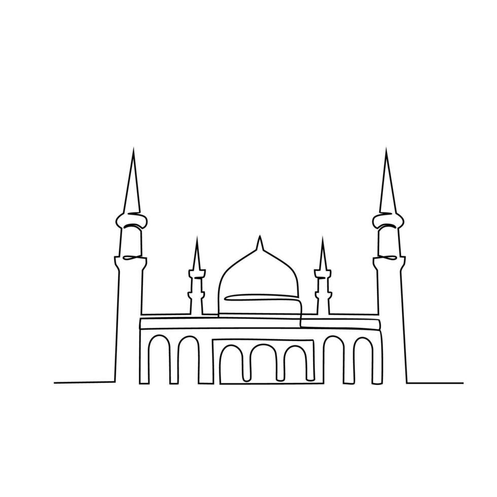 One continuous line drawing of a Mosque. Design Place of moslem praying with simple linear style. Ramadan kareem design concept vector