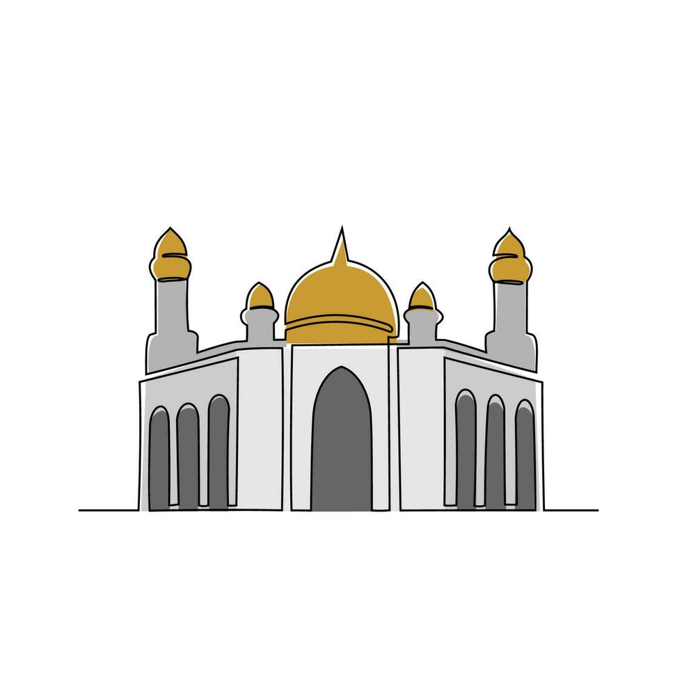 One continuous line drawing of a Mosque. Design Place of moslem praying with simple linear style. Ramadan kareem design concept vector