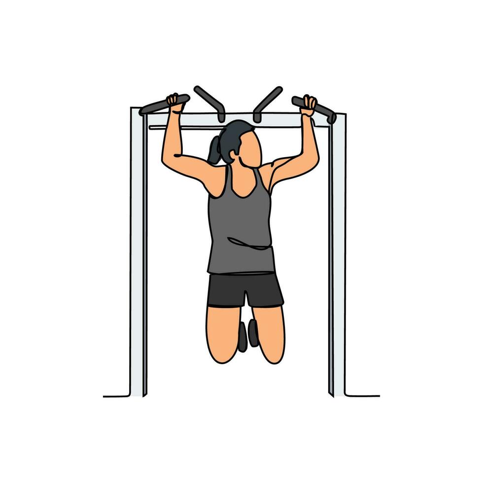 One continuous line drawing of a people with gymnastic activity. Gymnastic concept illustration in simple linear style. Fitness design concept vector illustration