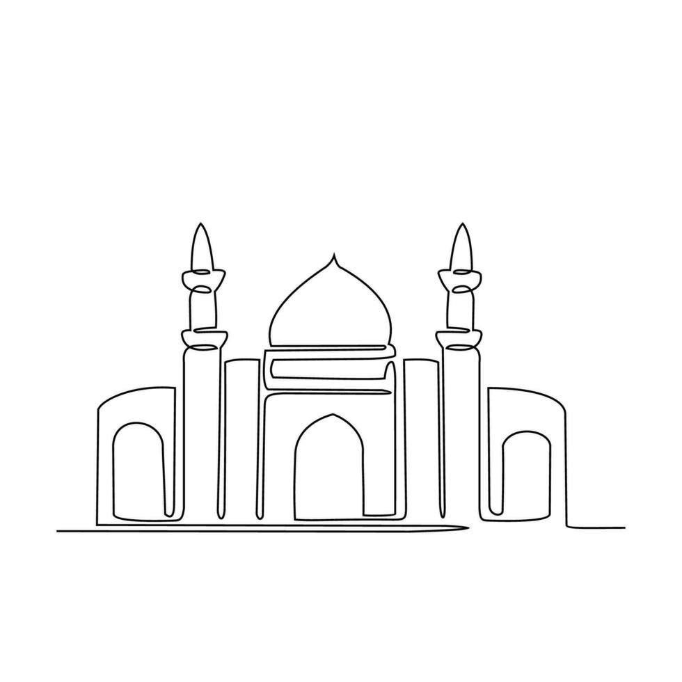 One continuous line drawing of a Mosque. Design Place of moslem praying with simple linear style. Ramadan kareem design concept vector
