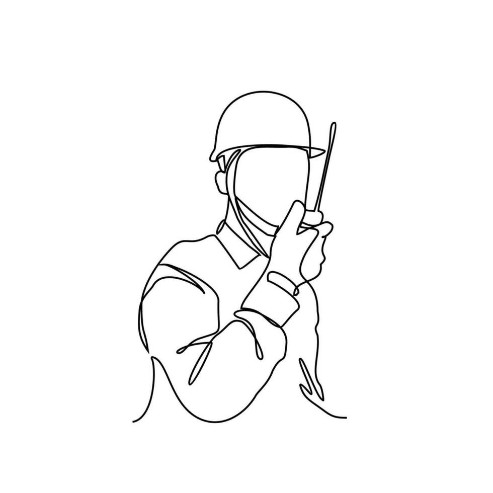 uno continuo línea dibujo de un construcción ingeniero hacer coordinación el sitio proyecto. construcción proyecto diseño concepto con sencillo lineal estilo. construcción proyecto vector diseño ilustración