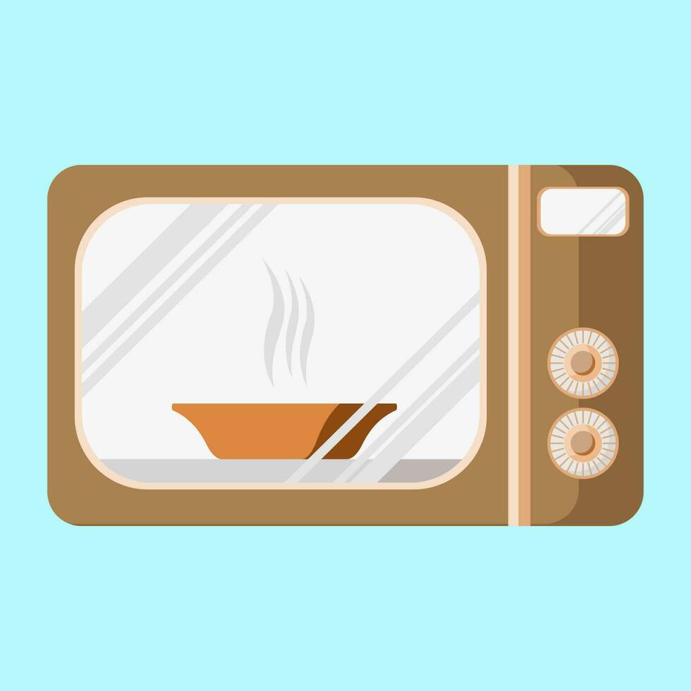 Microwave, Oven with dish inside in flat vector illustration design
