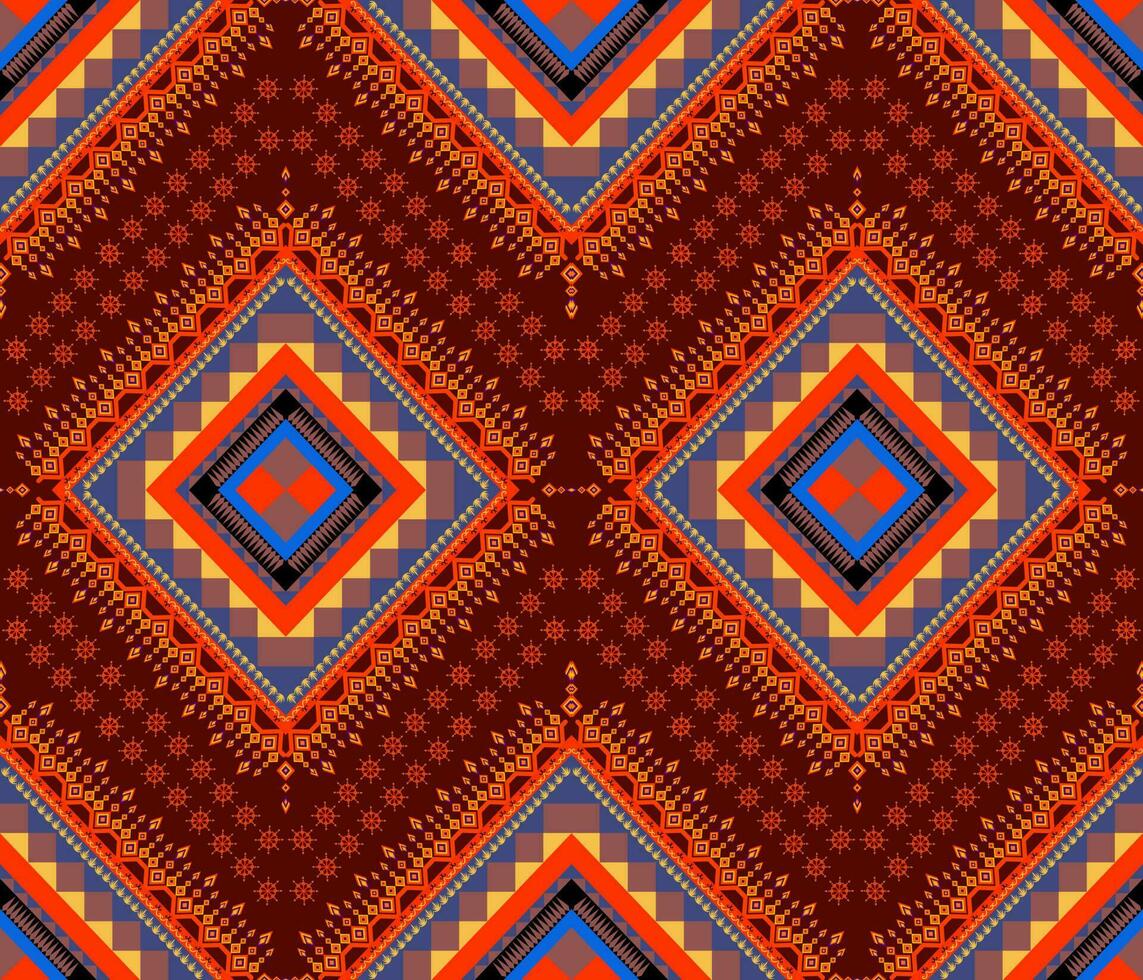 Emblem ethnic folk geometric seamless pattern in dark red vector