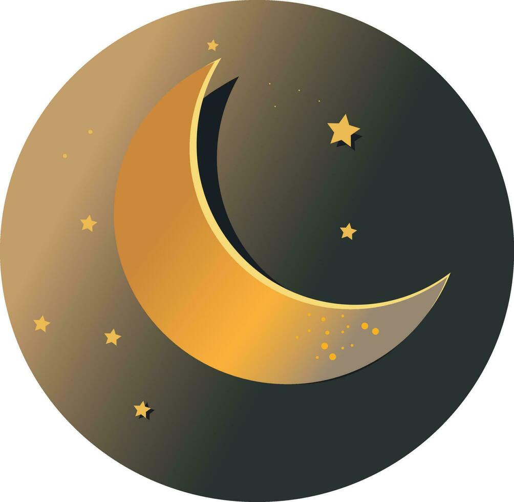 brillante dorado creciente Luna y estrellas vector