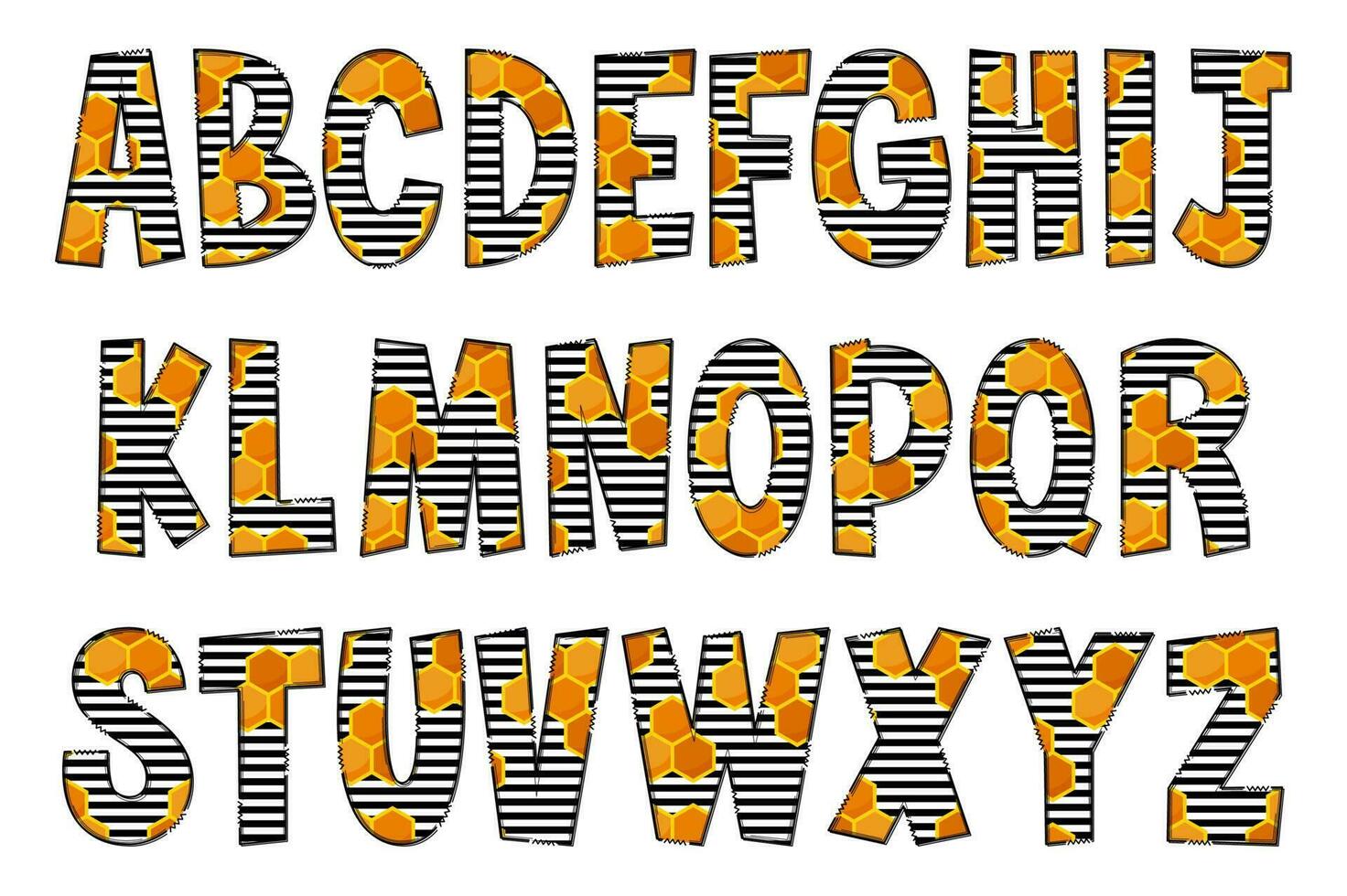 Handcrafted Honeycomb Letters. Color Creative Art Typographic Design vector