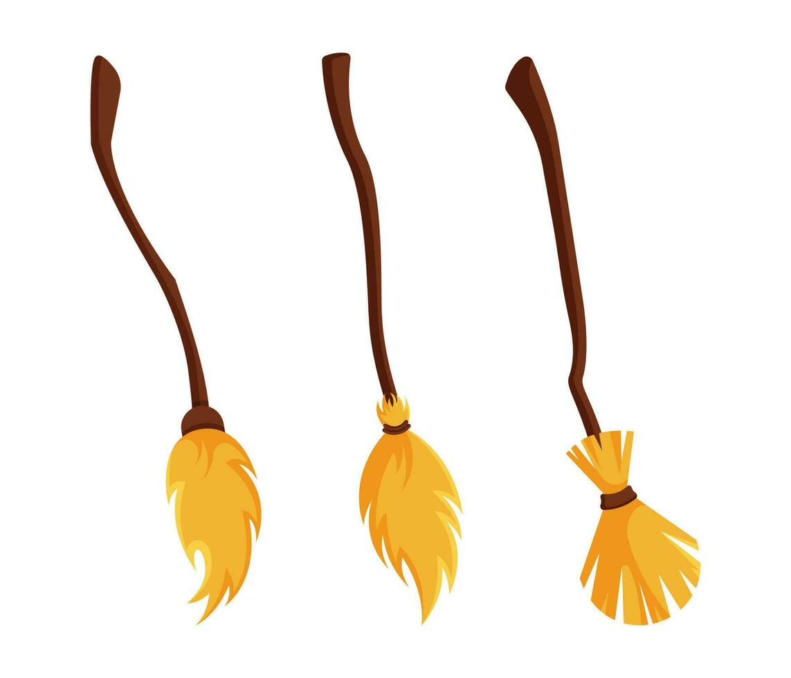 Broom set, cartoon brooms isolated on white vector