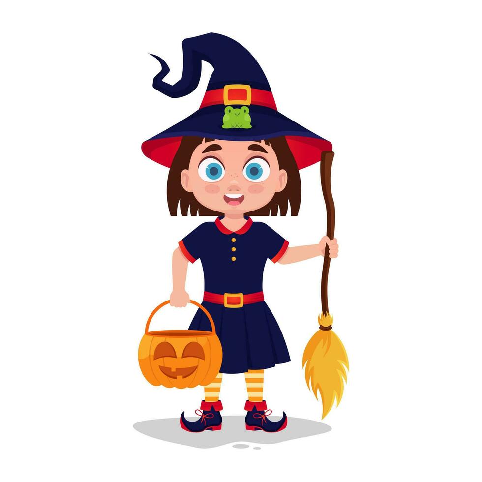 Girl in witch costume, vector illustration