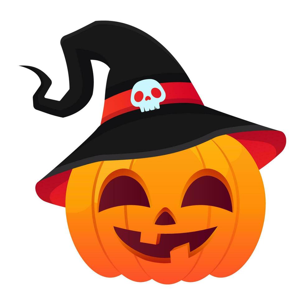 Halloween pumpkin with witch hat, vector illustration