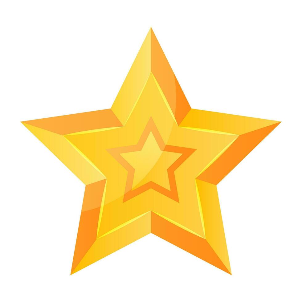 Yellow star with a glare, a star shape. Vector illustration