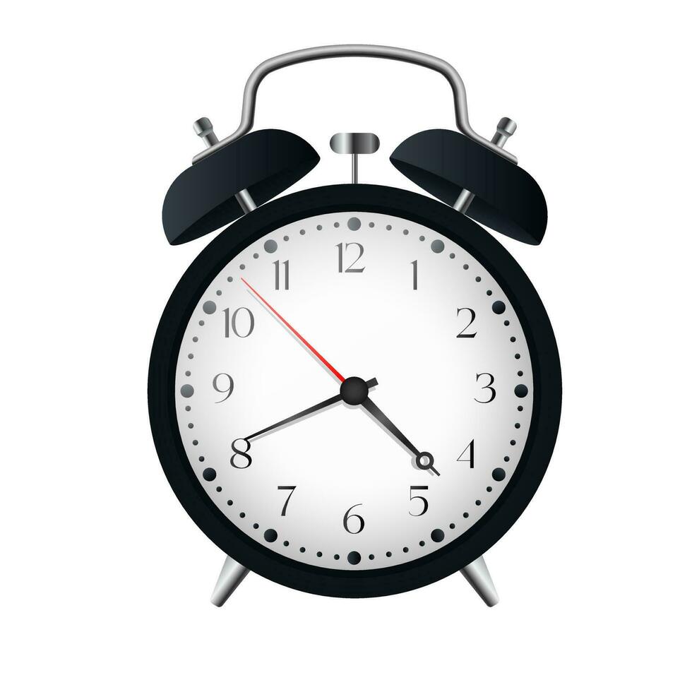 Realistic alarm clock isolated on white background, vector illustration