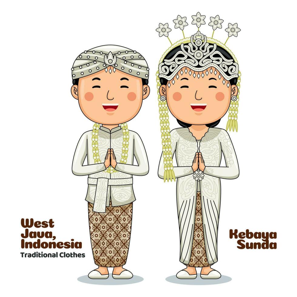Couple wear Traditional Clothes greetings welcome to West Java vector
