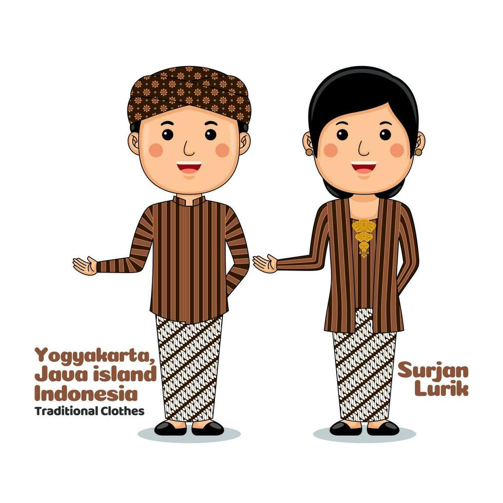 Pareja vestir tradicional ropa saludos Bienvenido a yogyakarta vector