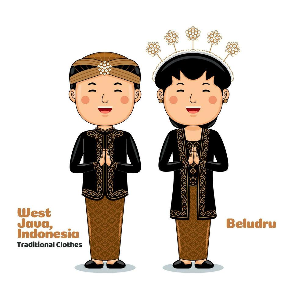 Couple wear Traditional Clothes greetings welcome to West Java vector