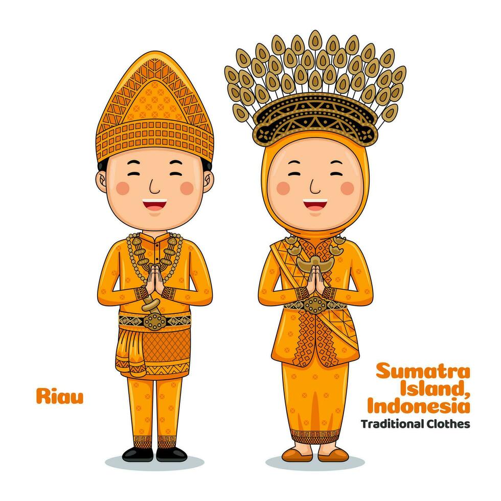Couple wear Traditional Clothes greetings welcome to Riau vector