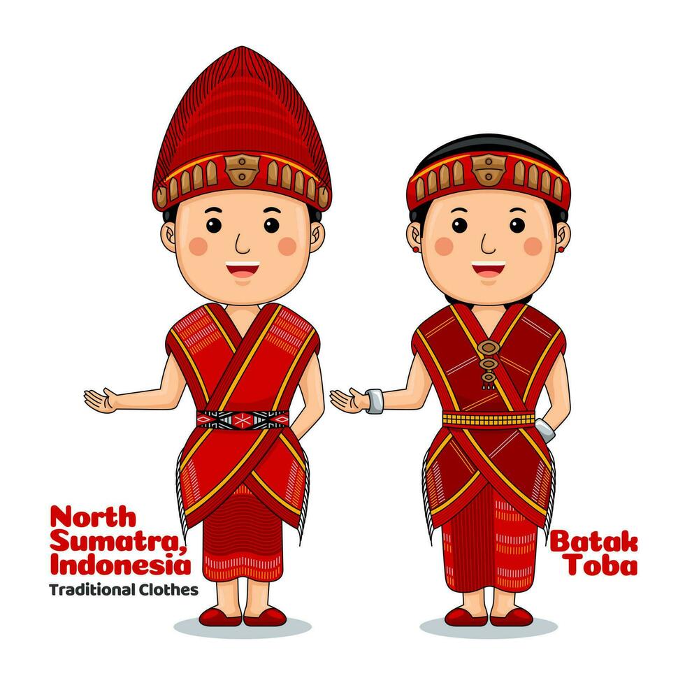 Couple wear Traditional Clothes greetings welcome to North Sumatra vector