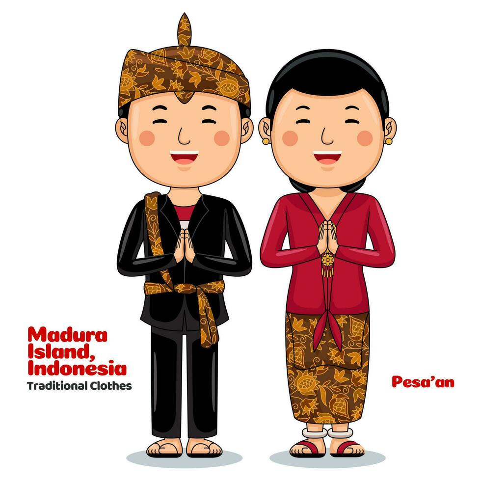 Couple wear Traditional Clothes greetings welcome to Madura vector