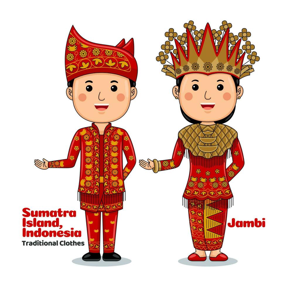 Couple wear Traditional Clothes greetings welcome to Jambi vector
