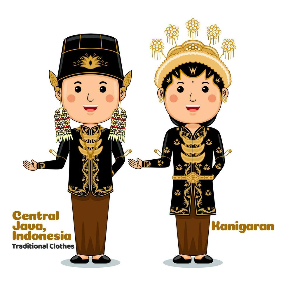 Couple wear Traditional Clothes greetings welcome to Central Java vector