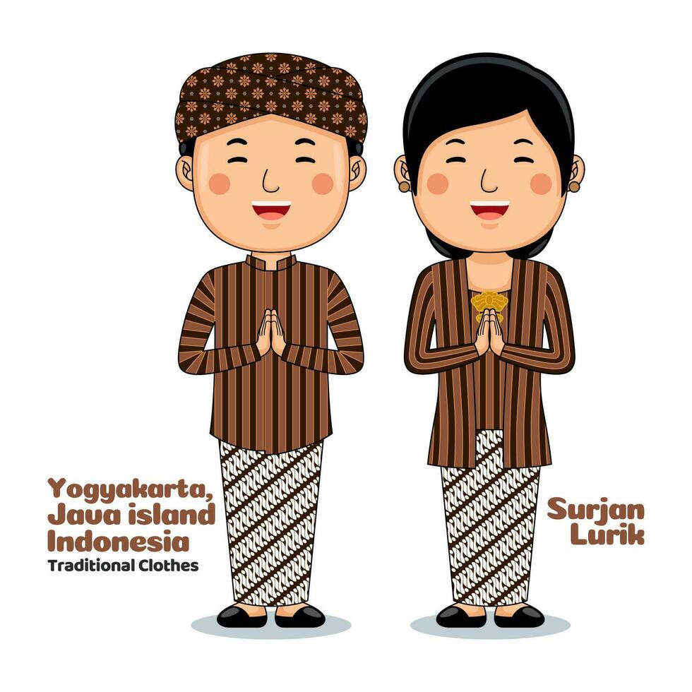 Pareja vestir tradicional ropa saludos Bienvenido a yogyakarta vector