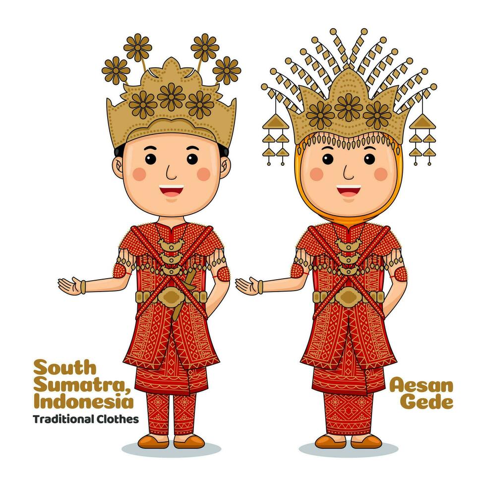 Couple wear Traditional Clothes greetings welcome to Palembang vector