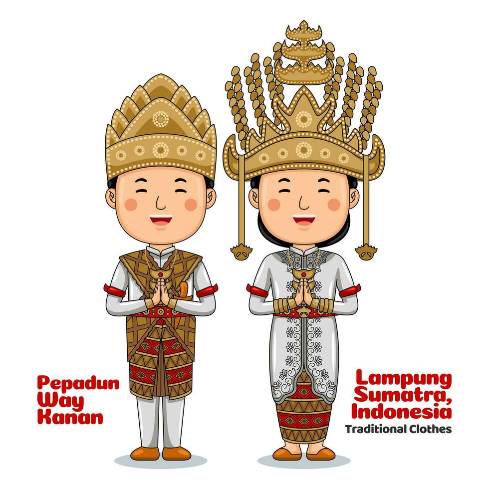 Couple wear Traditional Clothes greetings welcome to Lampung vector