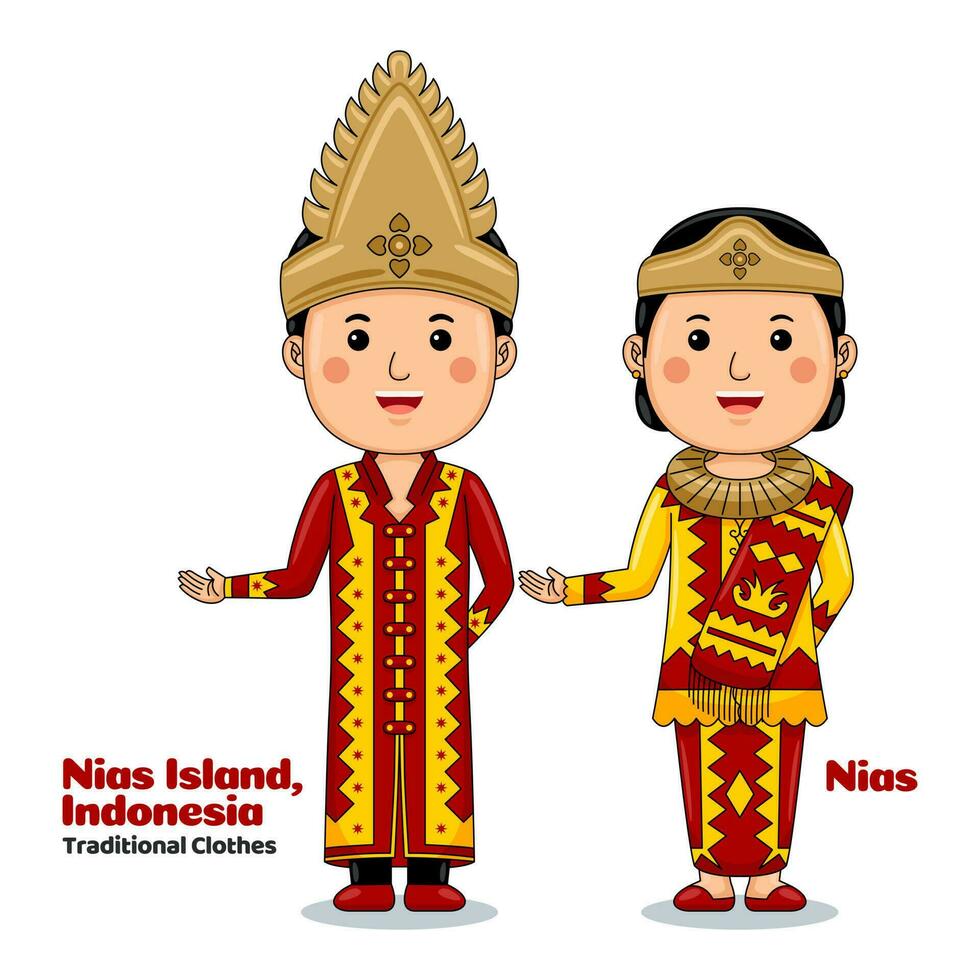 Couple wear Traditional Clothes greetings welcome to Nias vector