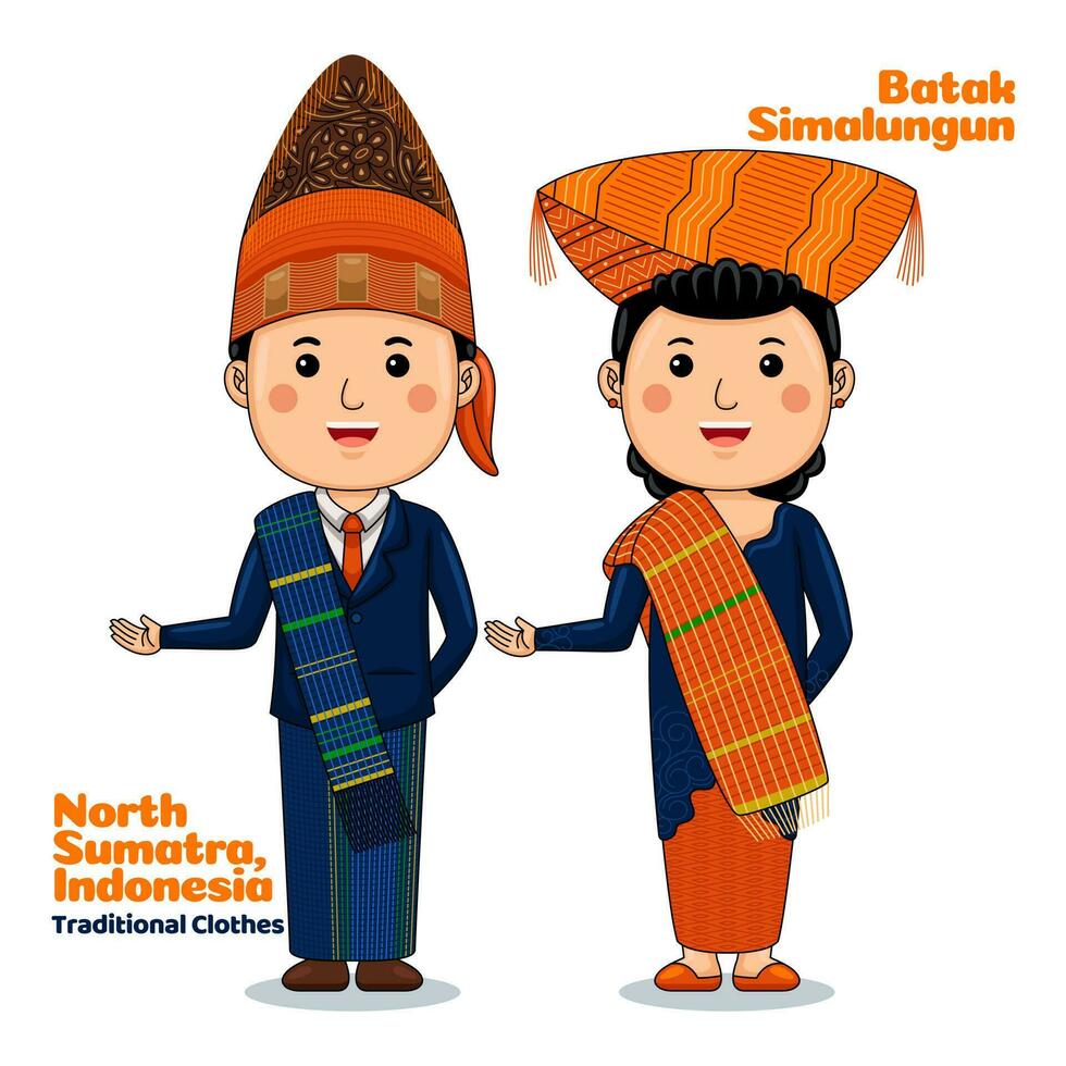 Couple wear Traditional Clothes greetings welcome to North Sumatra vector