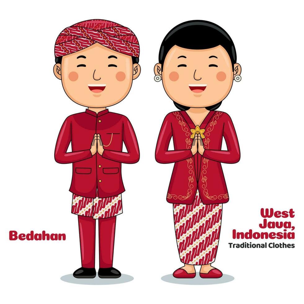 Pareja vestir tradicional ropa saludos Bienvenido a Oeste Java vector